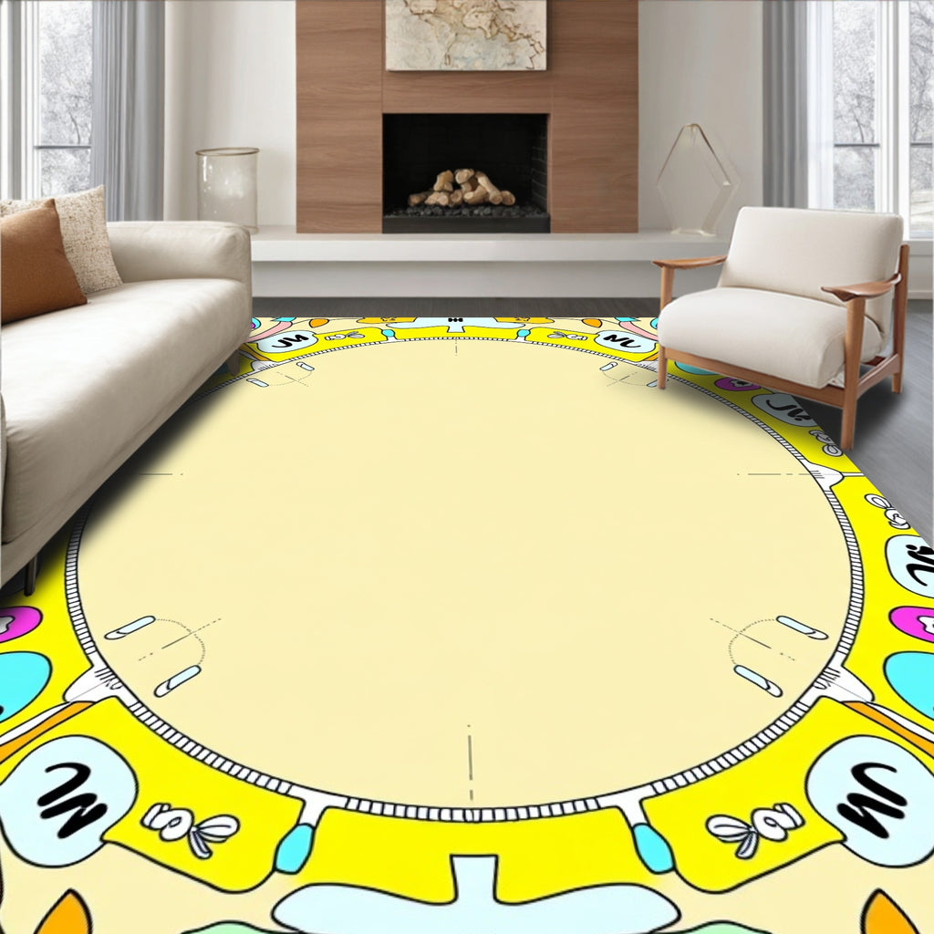 Playful Yellow Multi-shape Mandala Rug
