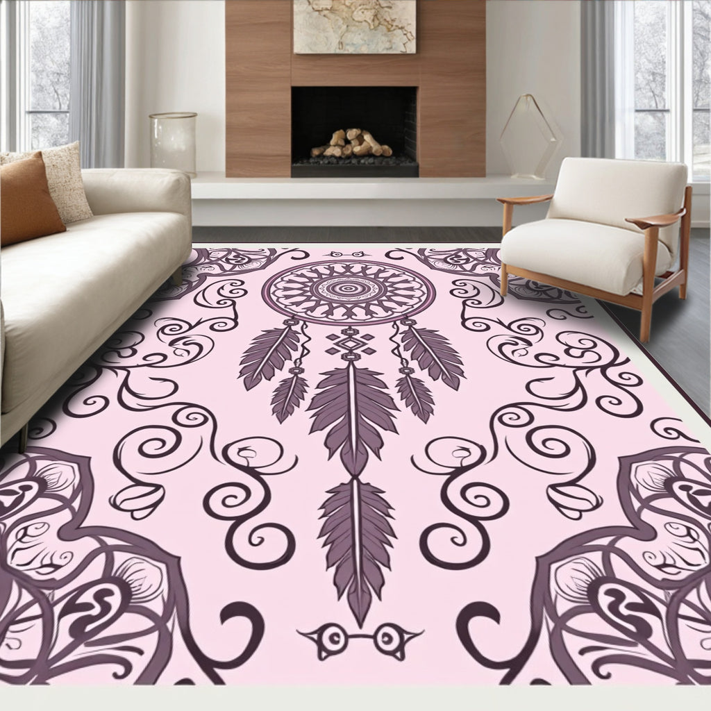 Pink Dreamcatcher Feather Mandala Rug