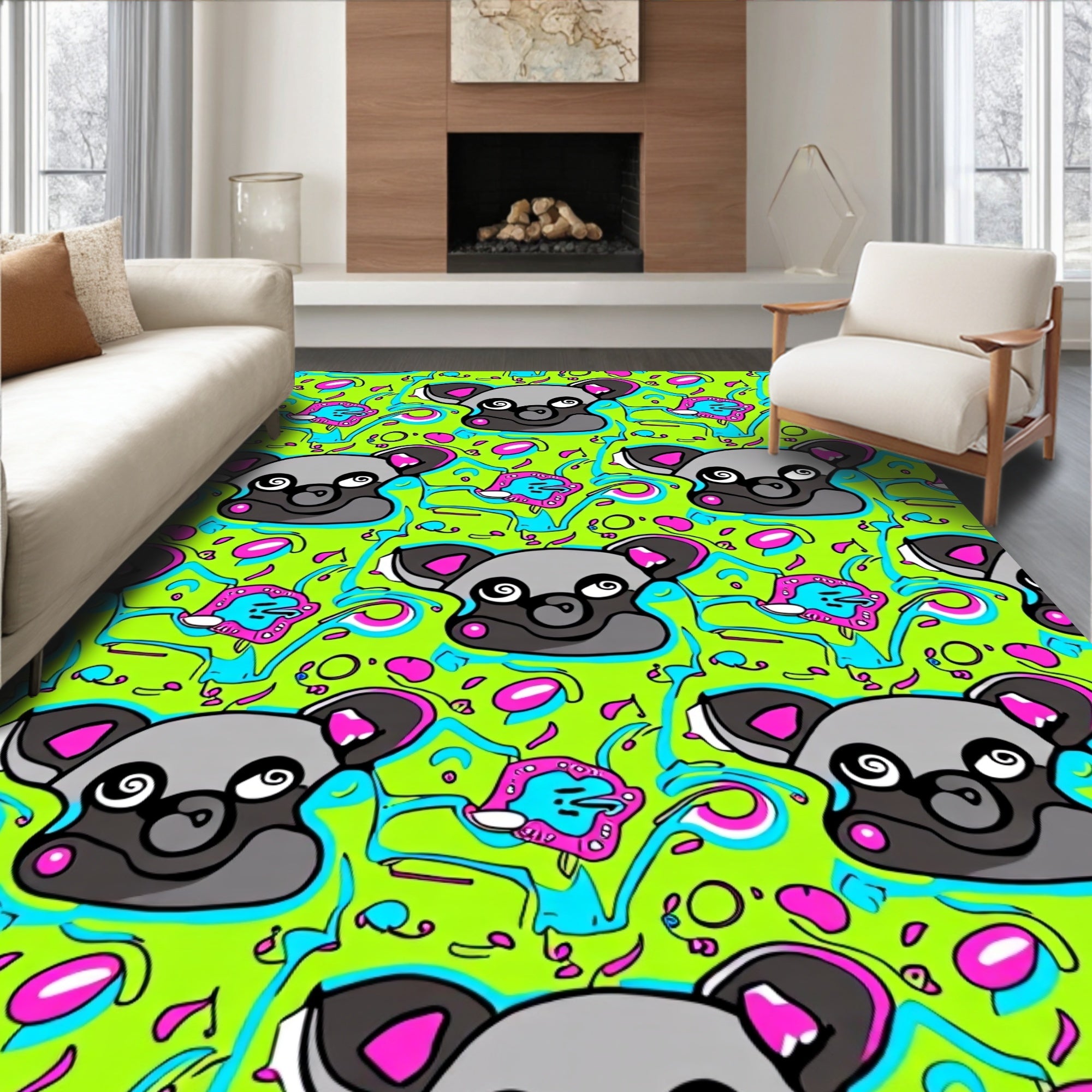 Gray Bear with Pink Blue Whimsical Swirls Rug