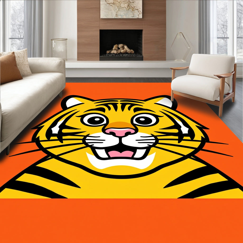 Playful Orange Tiger Face Rug