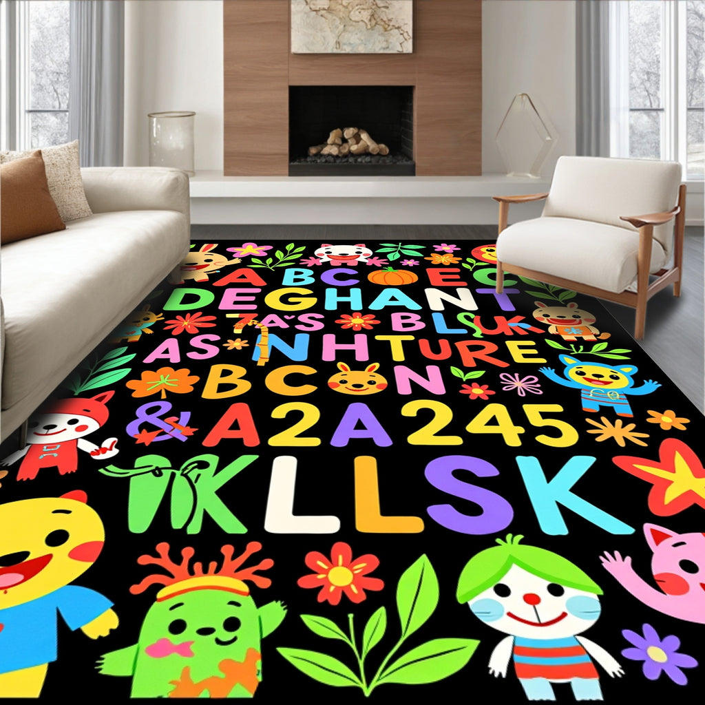 Playful Alphabet Characters Floral Collection Rug