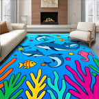 Playful Blue Dolphins Coral Sea Life Rug