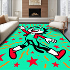 Retro Teal Starburst Cartoon Cat Rug