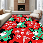 Red Green Bunny Botanical Scatter Rug