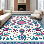Vintage Pink Teal Floral Garden Rug