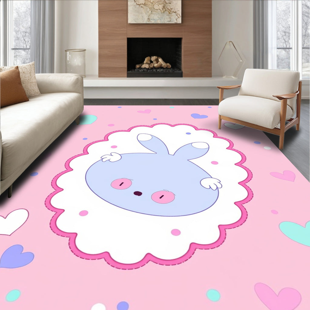 Pastel Pink Blue Bunny Hearts Scatter Rug