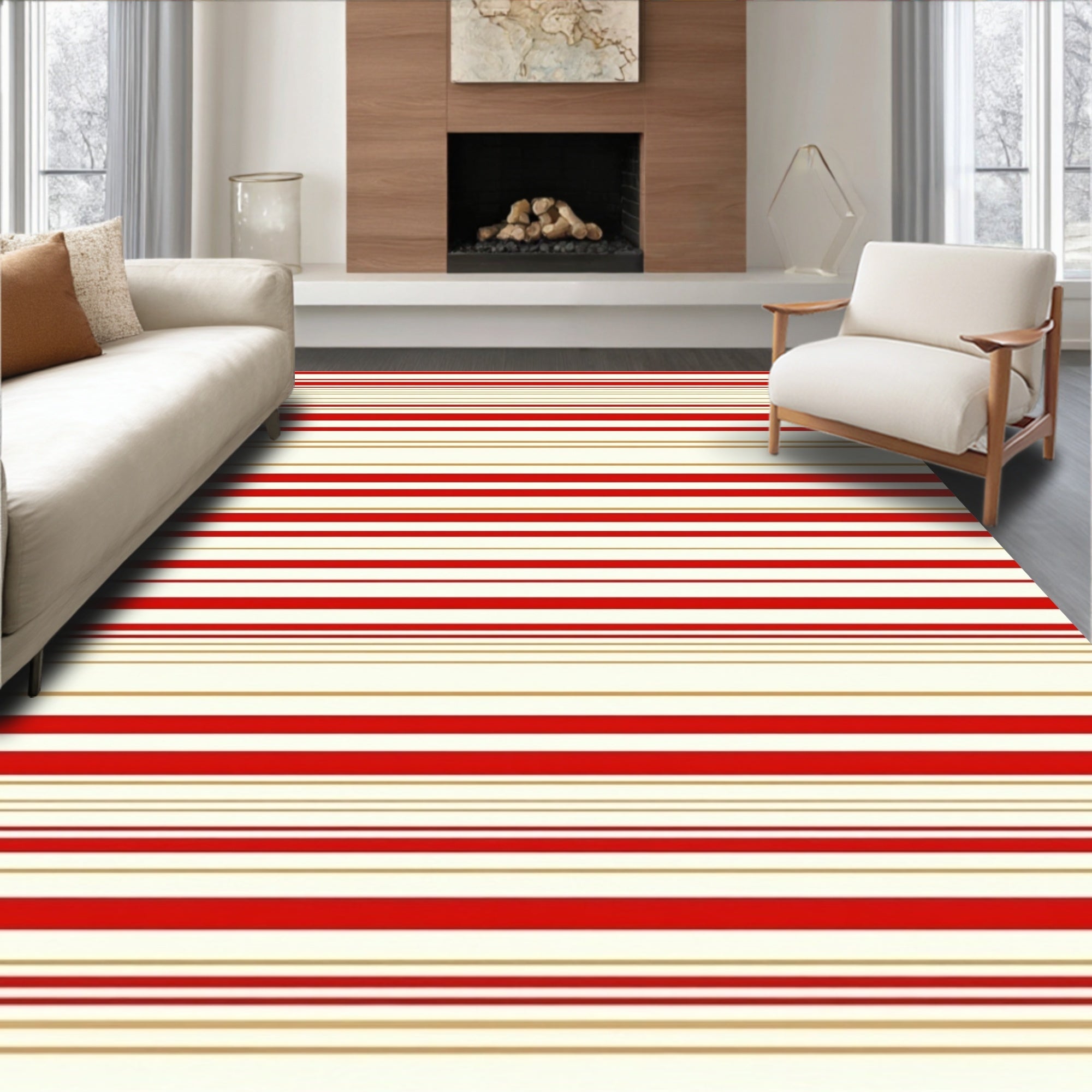 Classic Red Gold Stripe Texture Rug