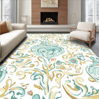 Soft Blue Gold Swirls Floral Medallions Rug