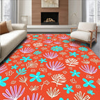 Coral With Turquoise And White Flora Rug
