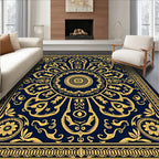 Deep Blue Golden Mandala Sunburst Rug
