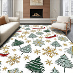 Festive Green Gold Sleigh Trees Rug