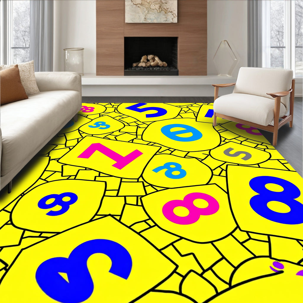 Vibrant Yellow Abstract Number Collage Rug