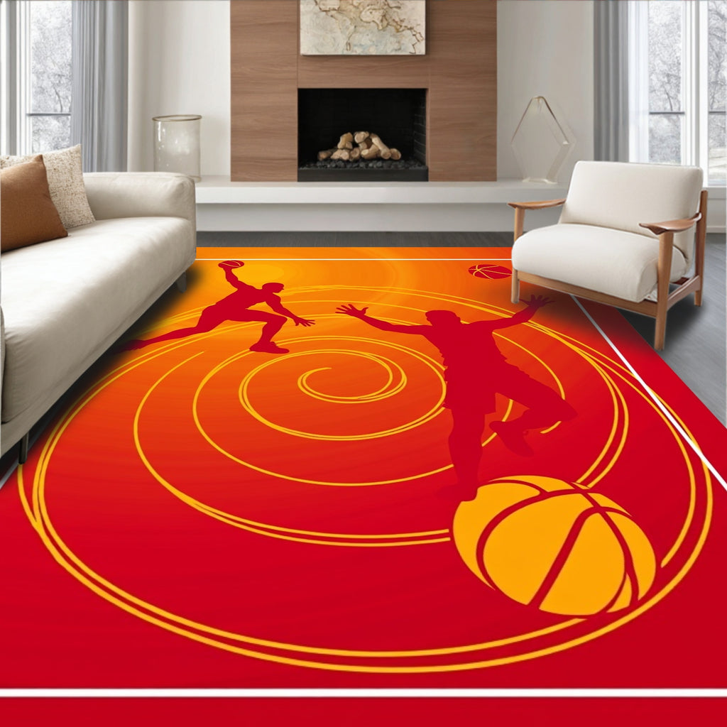 Crimson Orange Basketball Action Swirl Rug