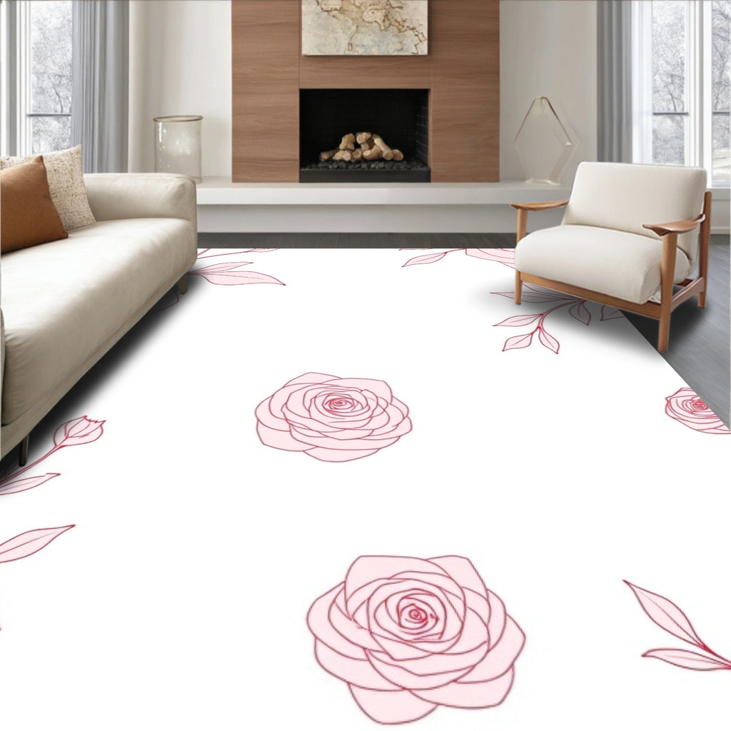 Pale Pink Rose Outline Art Rug