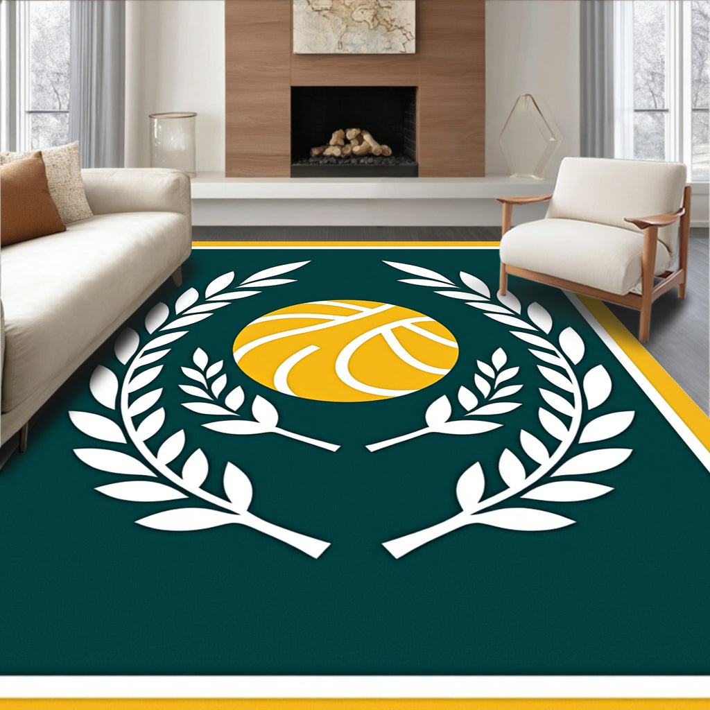 Emerald Laurel Basketball Emblem Rug