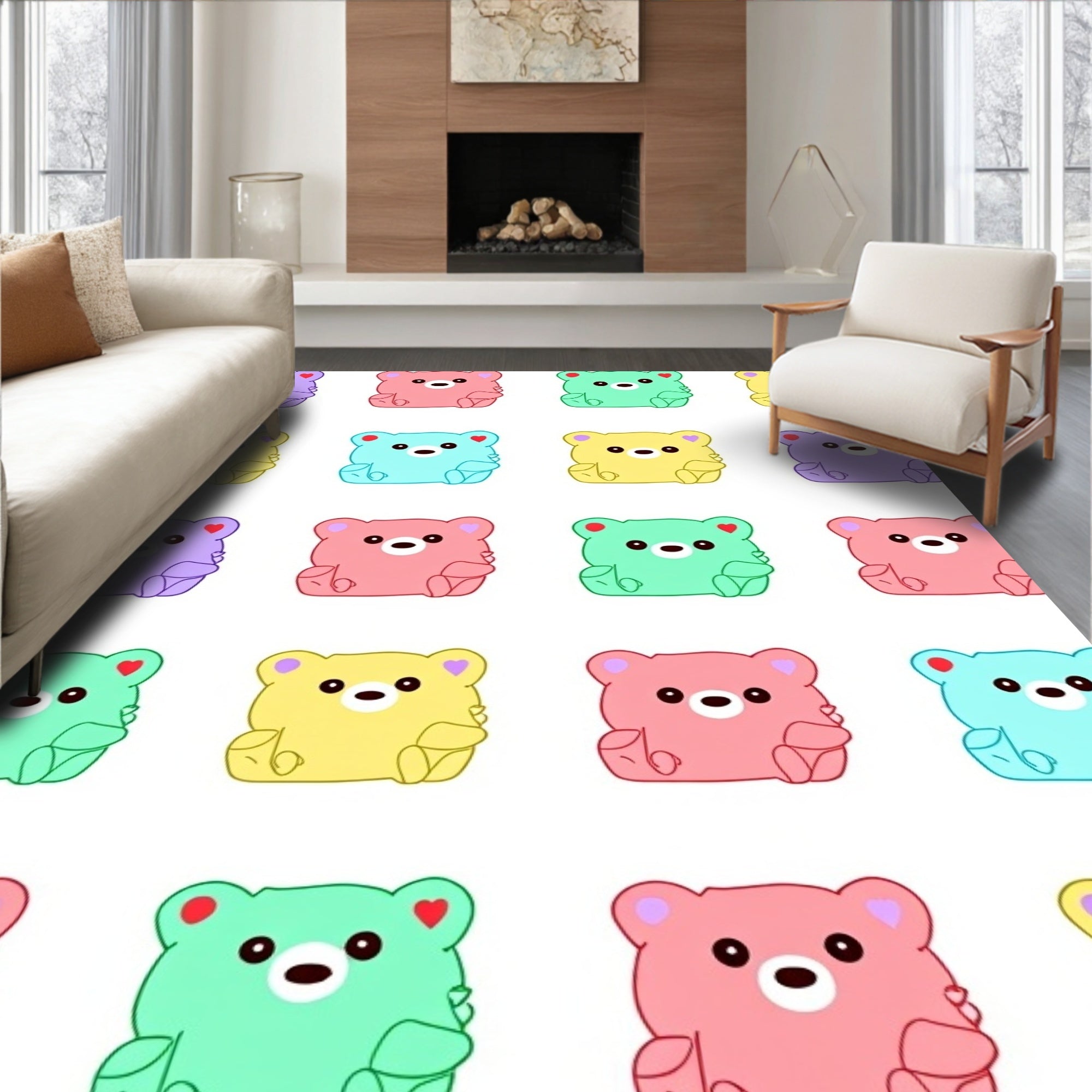 Cute Pastel Teddy Bear Repeating Rug