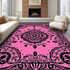 Pink Black Floral Medallion Swirl Rug