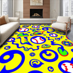 Bold Blue Yellow Baseball Collage Rug
