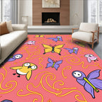 Whimsical Yellow Butterfly Pink Garden Rug