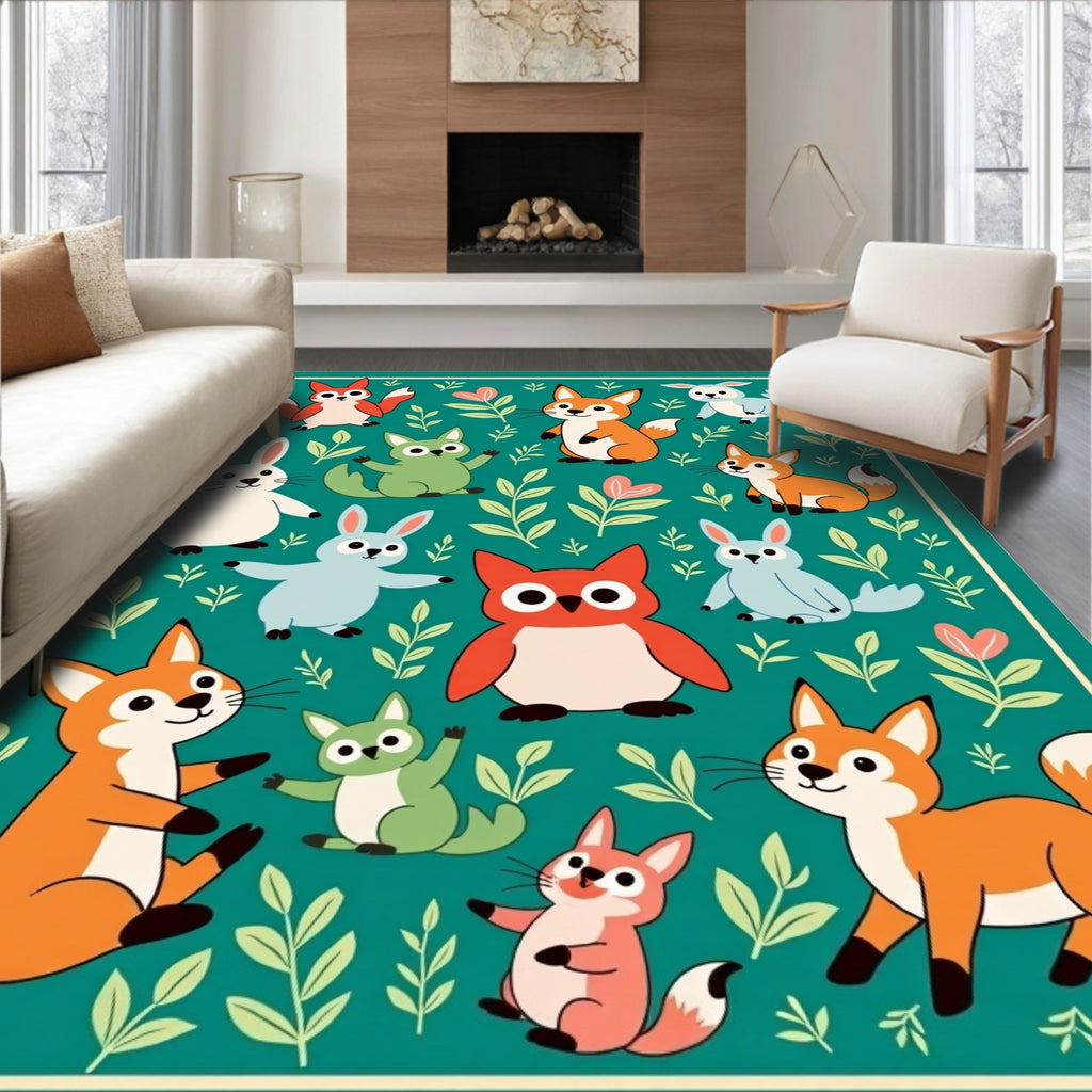 Whimsical Forest Friends Colorful Creatures Rug