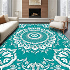 Teal White Intricate Floral Medallion Rug