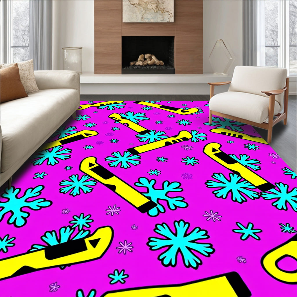 Pink Yellow Blue Snowflake Scatter Rug