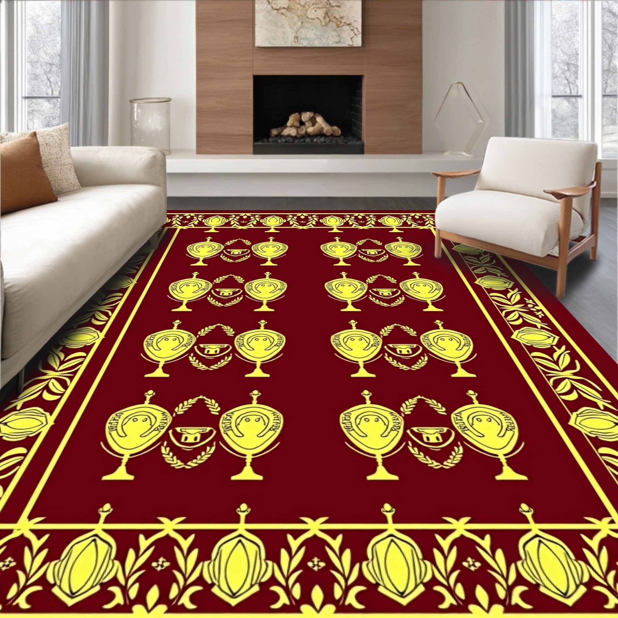 Crimson Gold Laurel Crest Repeating Rug