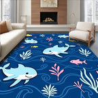 Charming Blue Ocean Dolphin Yellow Fish Rug