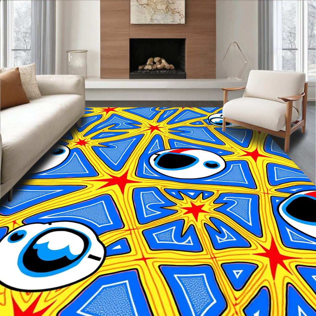 Radical Blue Yellow Starry Eyeball Rug