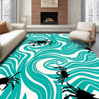 Teal Swirl Black Spider All-over Rug