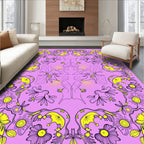 Lavender Yellow Floral Outline Medallion Rug