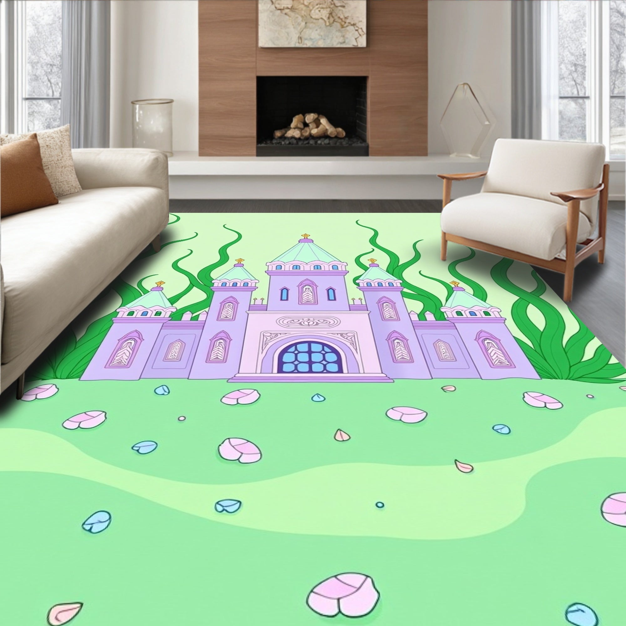 Fantasy Purple Castle Garden Landscape Rug
