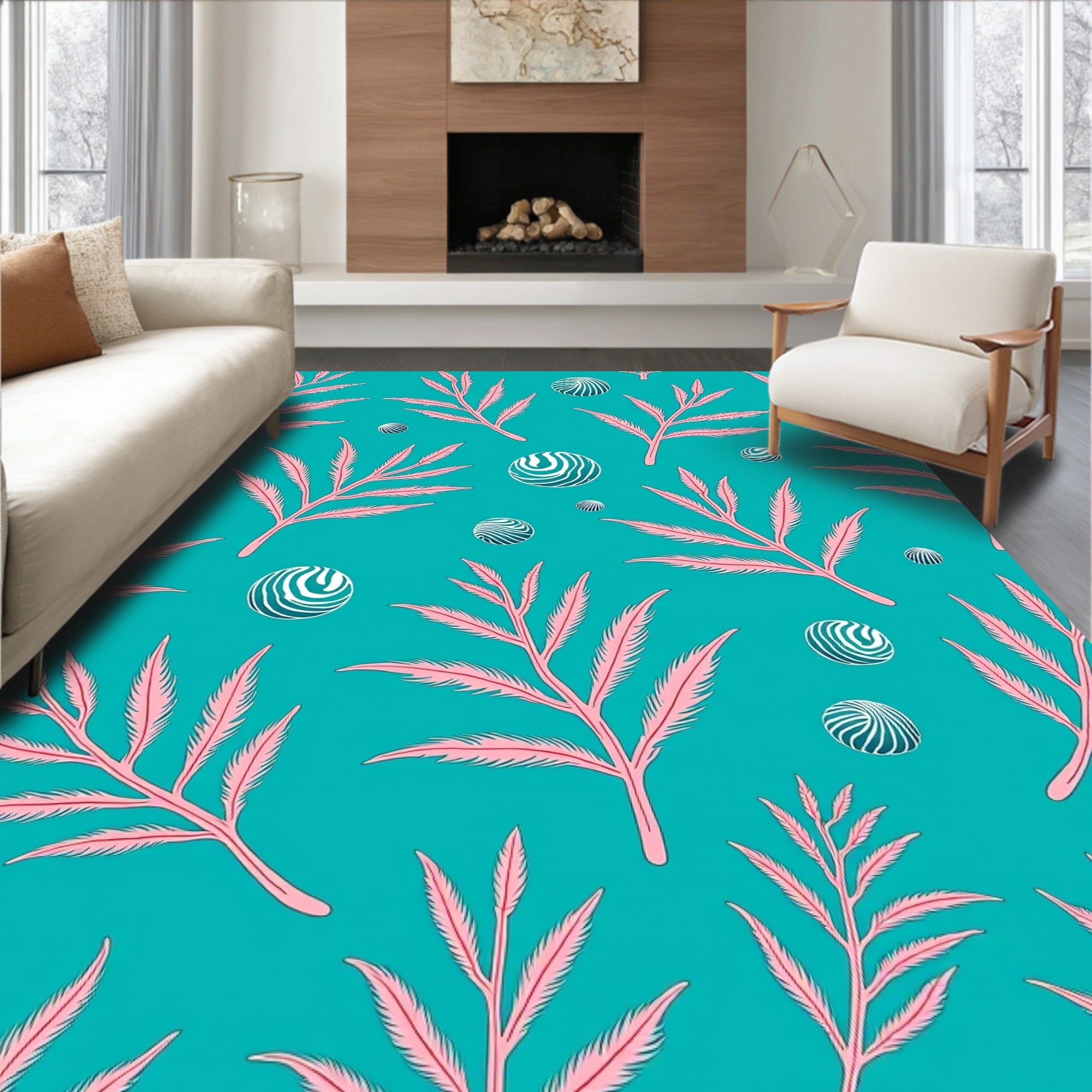 Pink Coral Abstract Orb Oceanic Rug