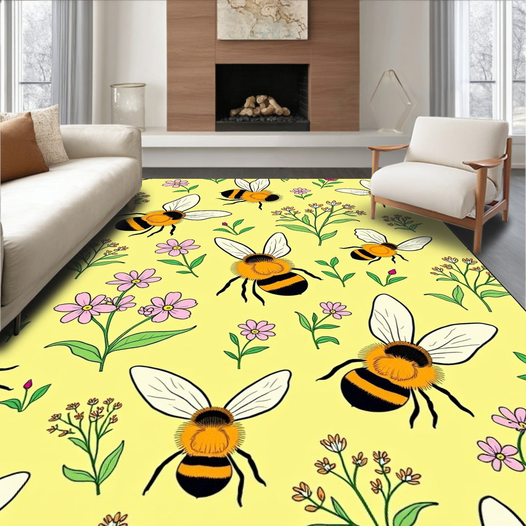 Yellow Floral Bee Garden Rug
