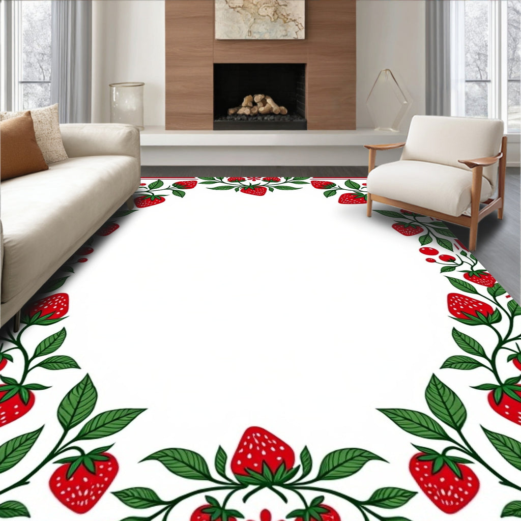 Red Strawberry Vine Border Rug