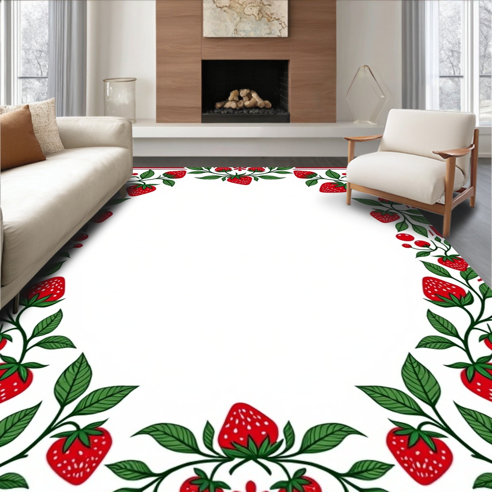 Red Strawberry Vine Border Rug