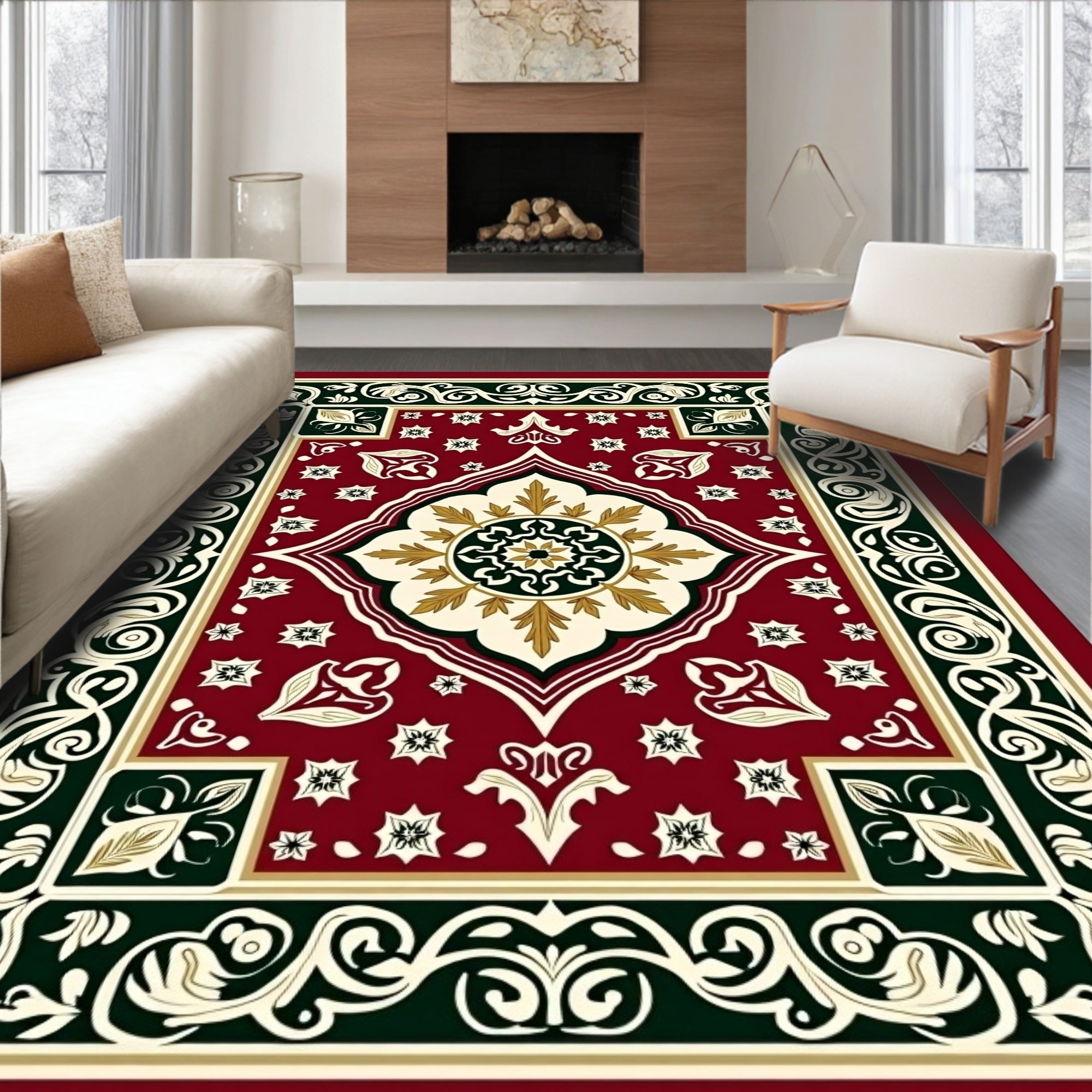 Rich Burgundy Floral Medallion Border Rug