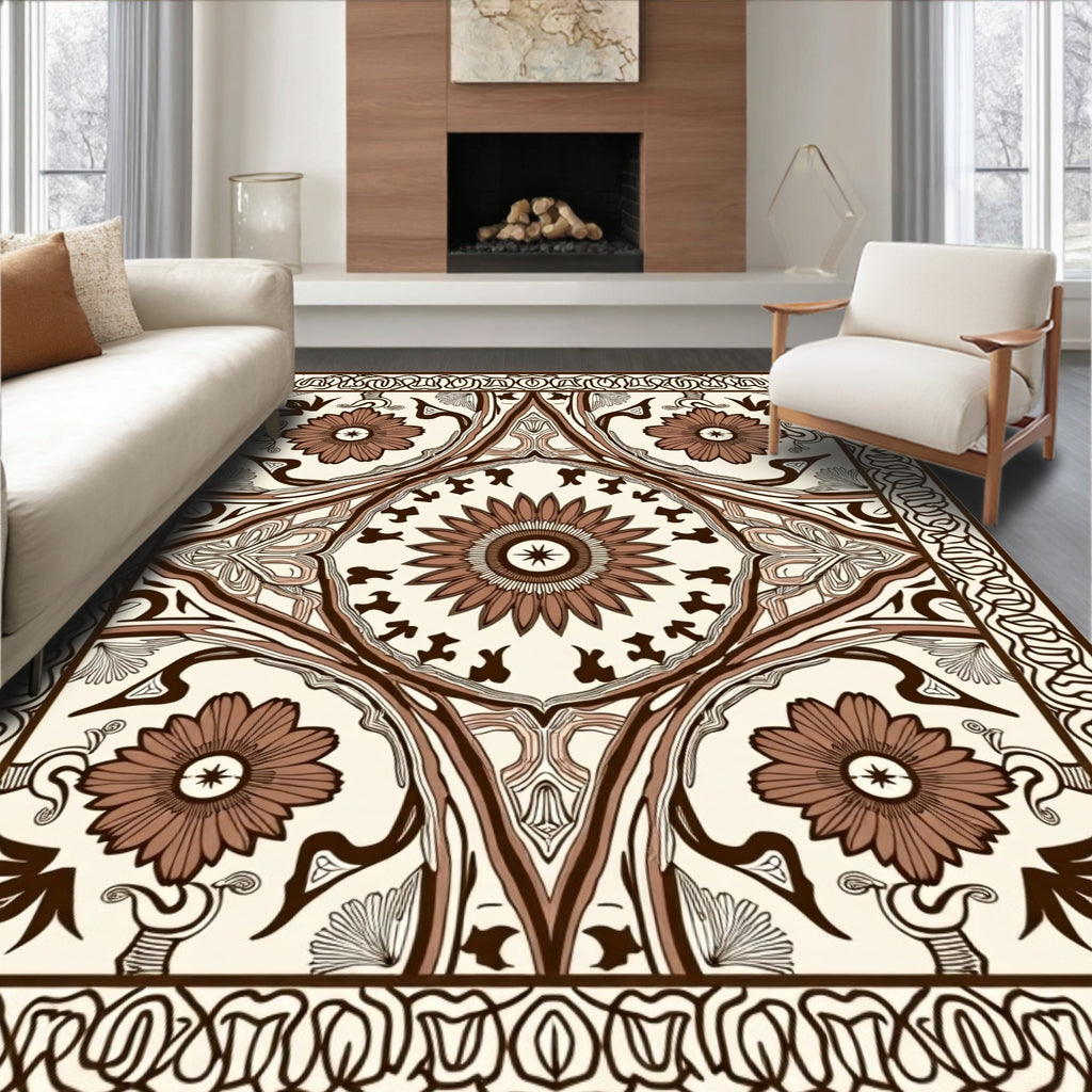 Classic Brown Floral Medallion Rug