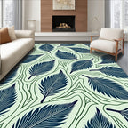 Navy Blue Feather Leaf Pattern Rug