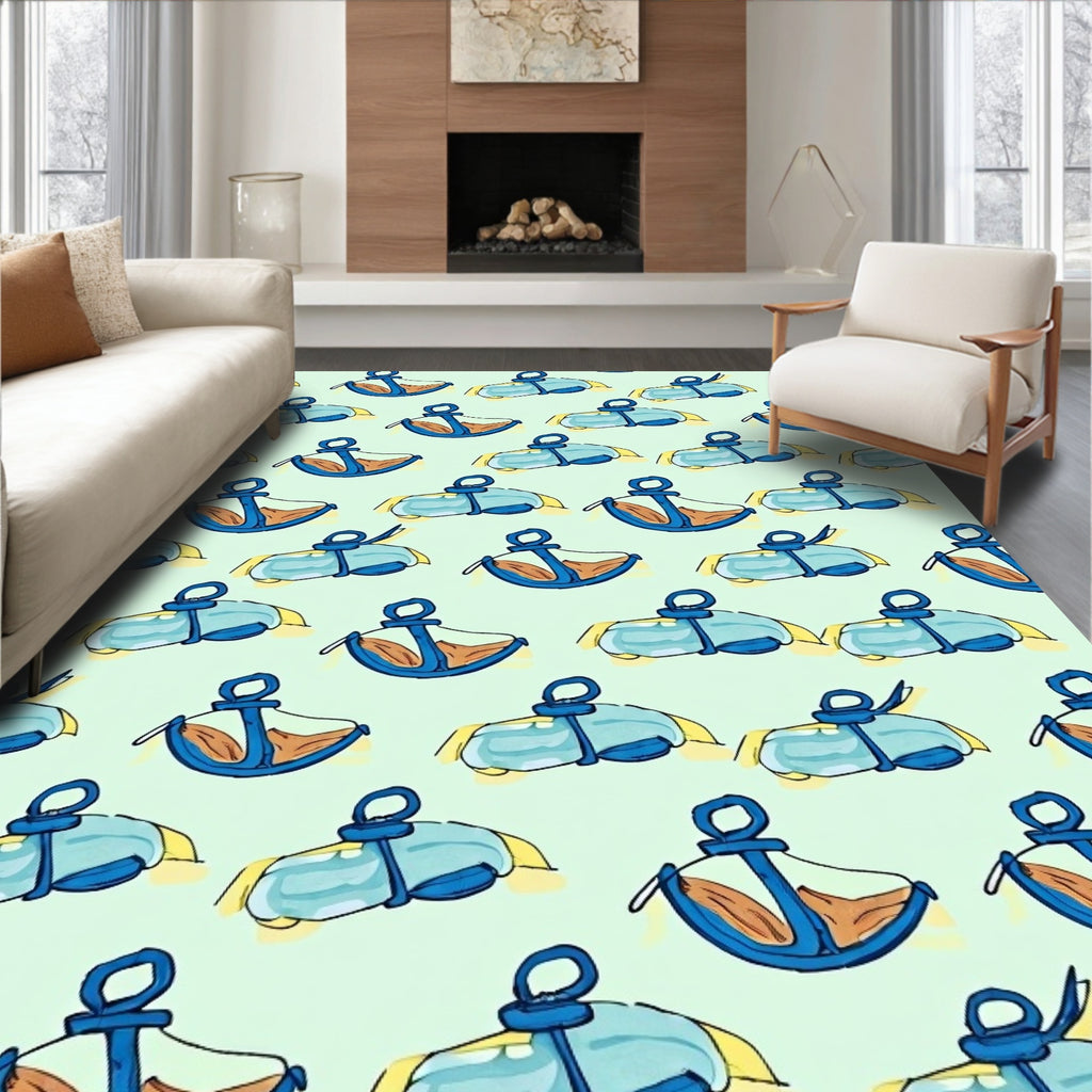 Blue Marine Anchor Pattern Rug