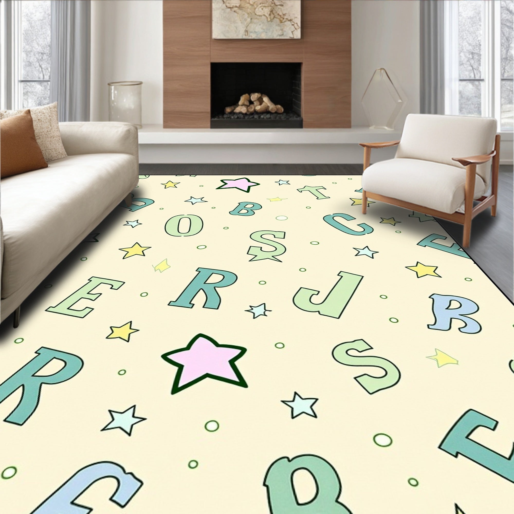 Whimsical Star And Alphabet Background Rug