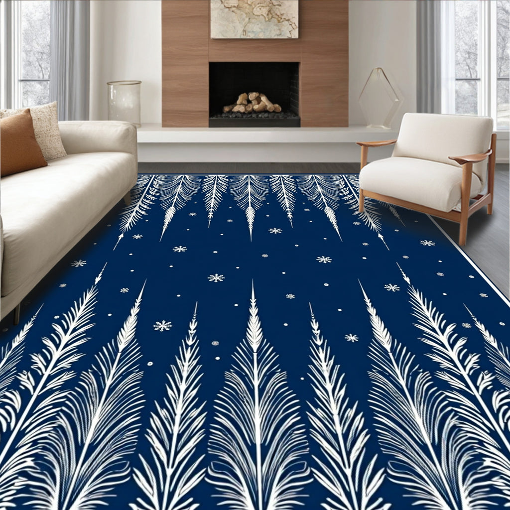 Deep Blue White Frosty Forest Rug