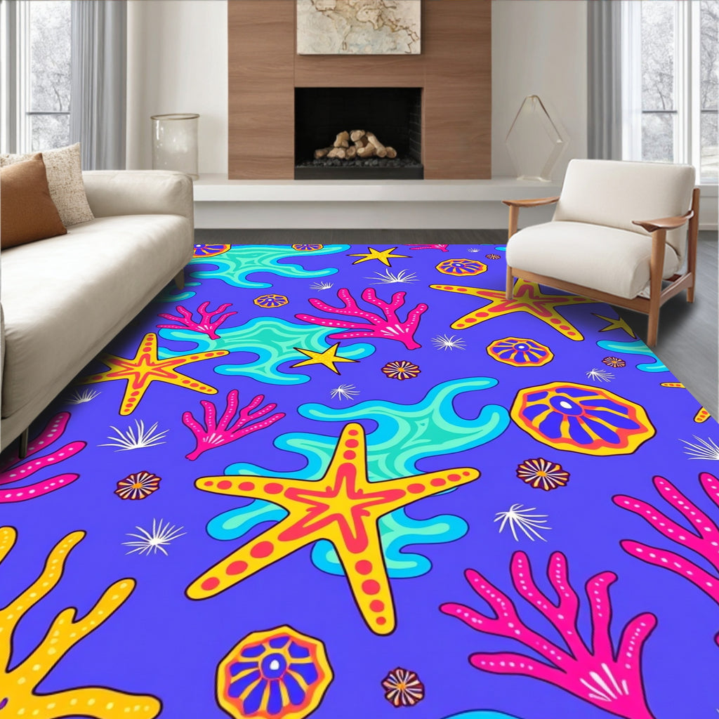 Vibrant Coral Starfish Undersea World Rug