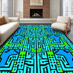 Vibrant Blue Green Abstract Maze Rug