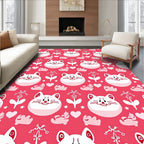 Cute White Cats Pink Heart Floral Rug