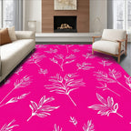 Vibrant Pink White Leafy Whimsy Rug