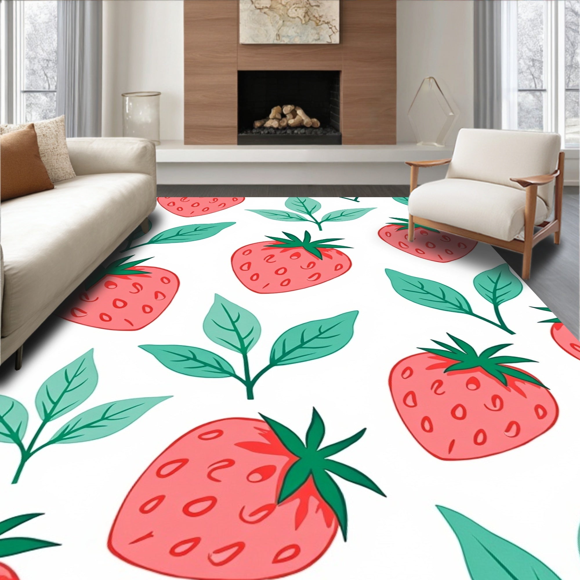 Pink Strawberry Garden Whimsical Rug