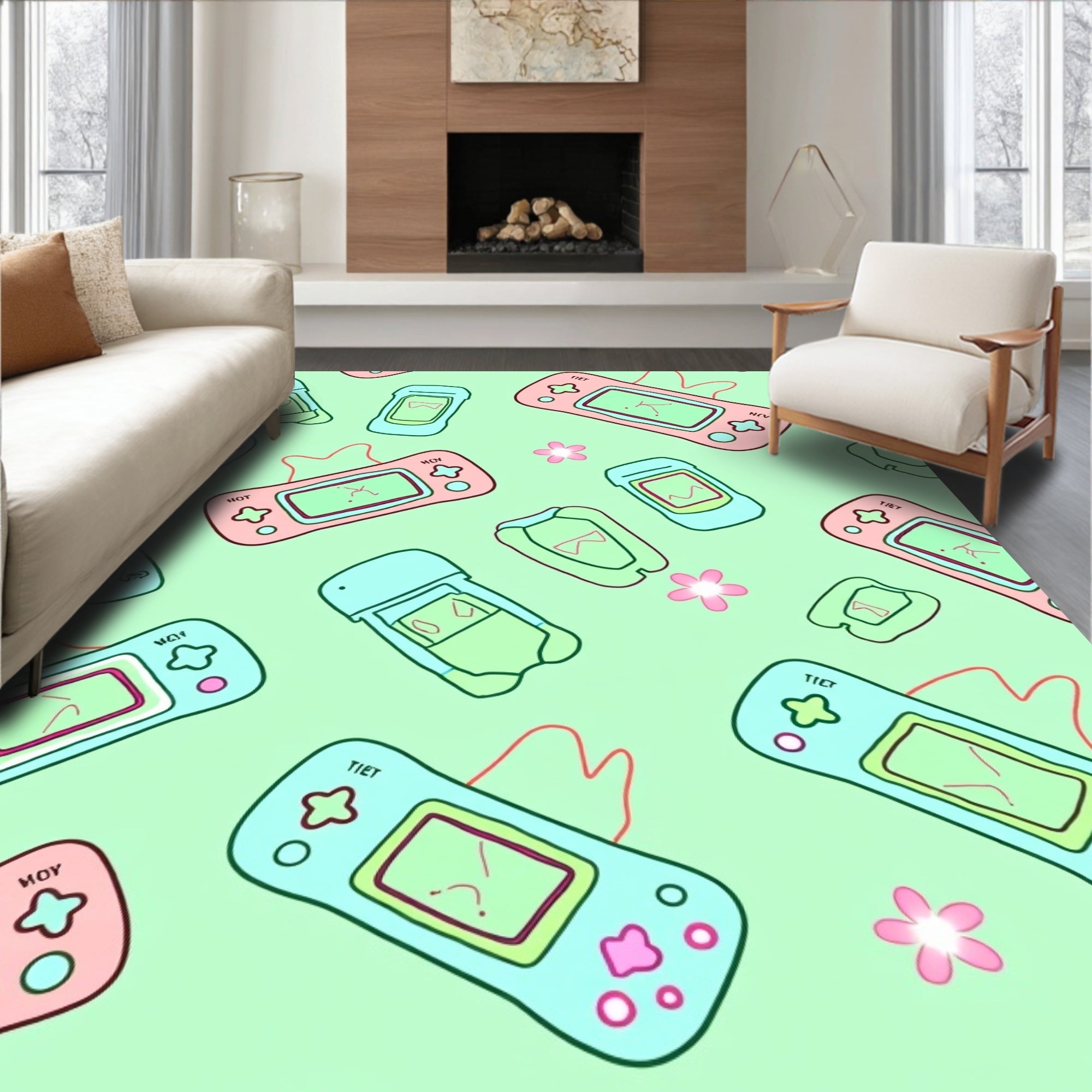 Pastel Retro Game Boy Flower Rug