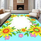 Yellow Sunflower Pink Daisy Garden Border Rug