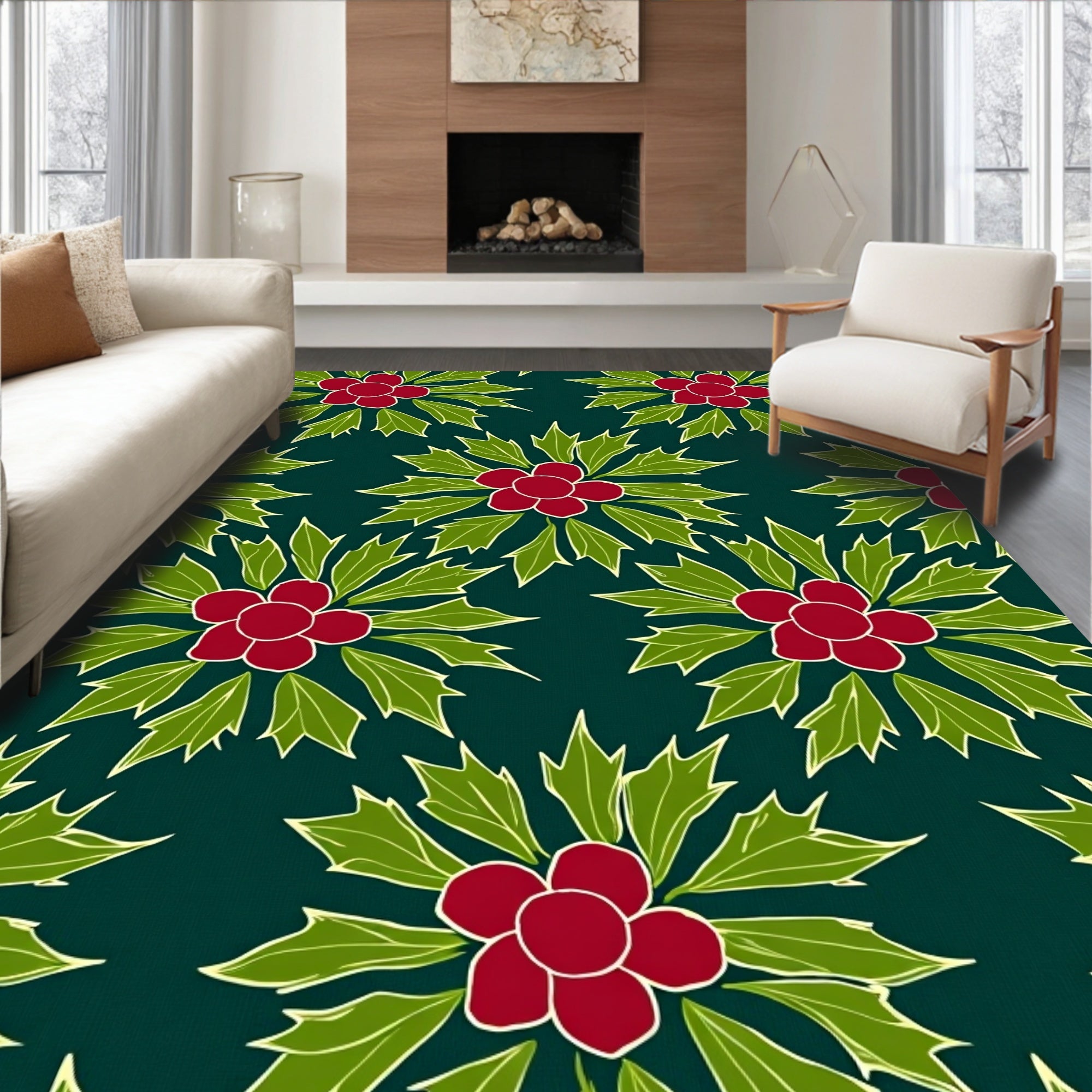 Crimson Berry Jade Leaves Repeat Rug